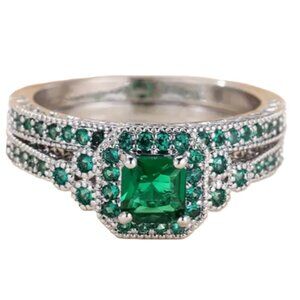 1.25 Carat Lab Created Cubic Zirconia & 14k Electro Plated Wedding Ring Set